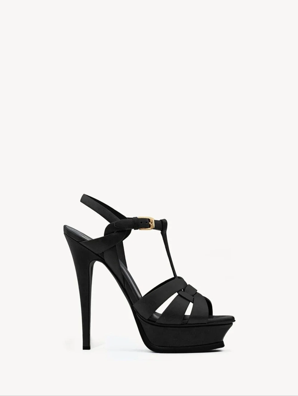 Saint Laurent Black Braided Platform Sandals with Gold-tone Buckles - Picture 3 of 13